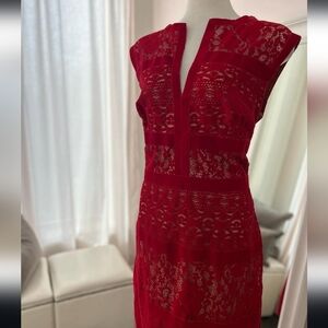 ✨Last Chance✨BNWT Tadashi Shoji Veda Red Velvet Lace Over Dress Size 16